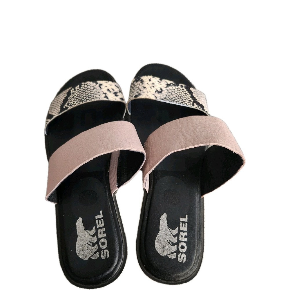 Sorel Ella II Slide Mauve Vapor Sandal Flats Snake Print Leather Women's 9.5 - Picture 4 of 7